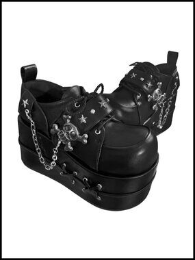 Y2K Goth Platform Boots - Chunky Sole Ankle Bootie with Skull Decor